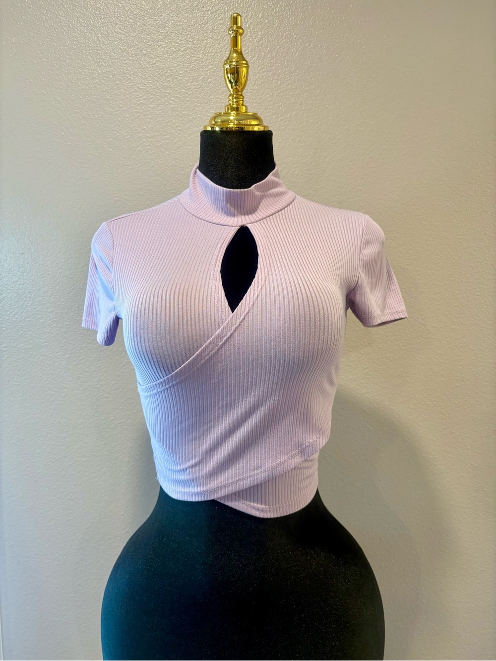 Ribbed Lavender Mock Neck Cutout Crop Top
